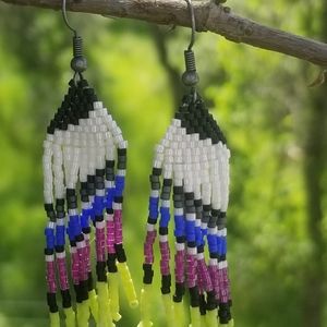 Hand beaded dangle fringe earrings
